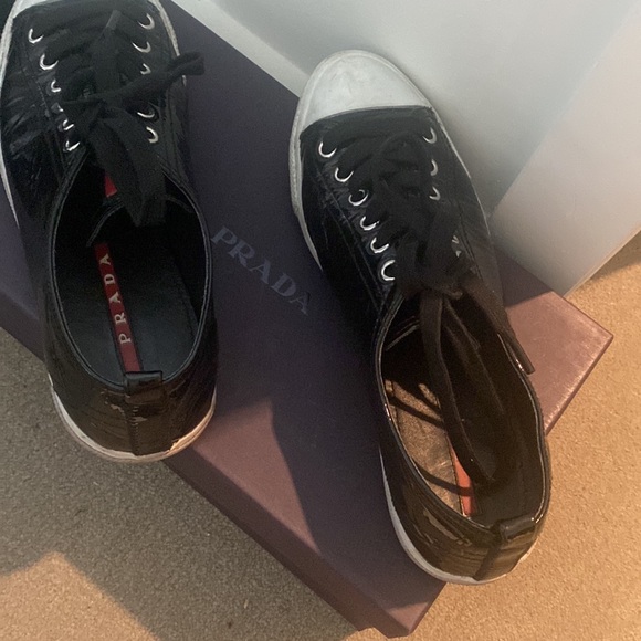 Prada Low top every day shoes. Black with white trim . Size 7. Original box. - Picture 3 of 3